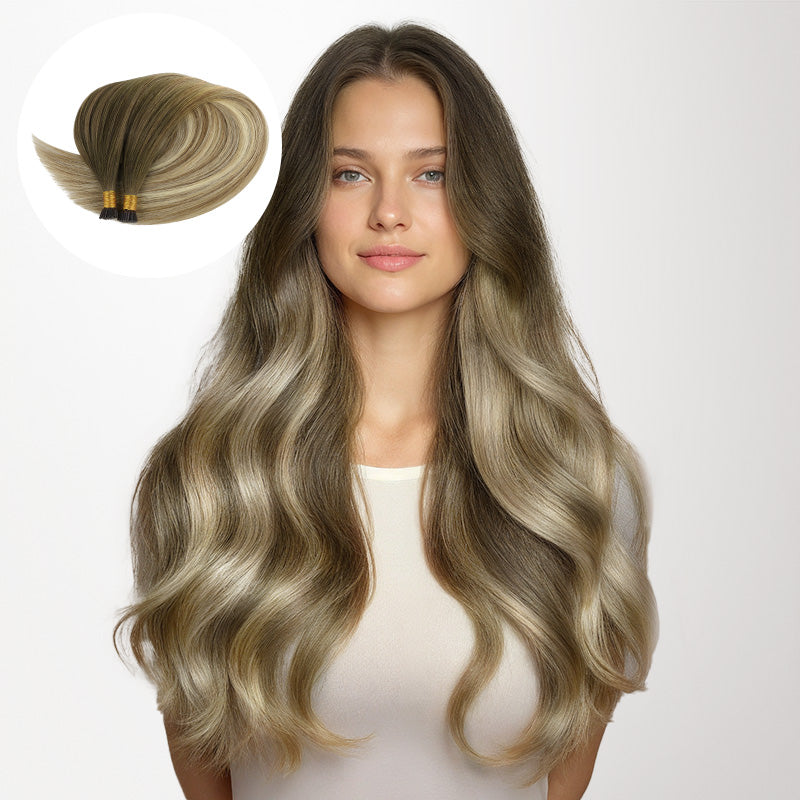 Bleach Blonde Balayage (3/8/613) I-Tip Hair Extensions 50g 100