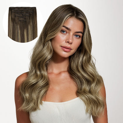 Caramel Blonde Balayage (4/27/4) Full Classic Clip-Ins (160g-220g)-100% Remy Human Hair.