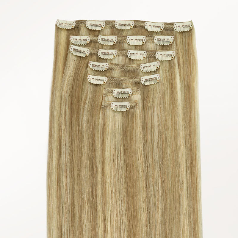 Light Blonde Highlights (16/22A) Full Classic Clip-Ins (160g-220g) – 100% Remy Human Hair by GOO GOO Hair.