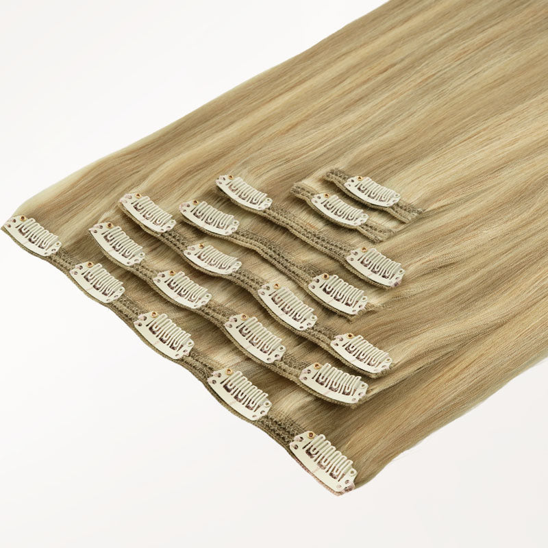 Light Blonde Highlights (16/22A) Full Classic Clip-Ins (160g-220g) – 100% Remy Human Hair by GOO GOO Hair.