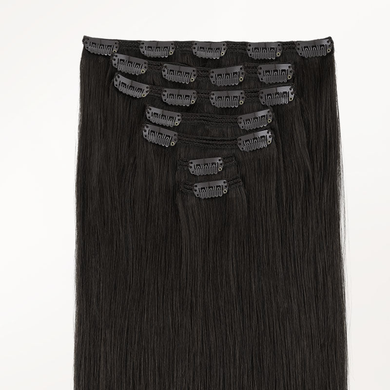 Natural Black (1B) Full Classic Clip-Ins (160g-220g) – 100% Remy Human Hair by GOO GOO Hair.