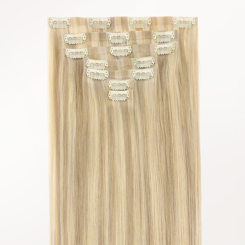 Light Blonde Highlights (16/22A) Invisi Edge Seamless Clip-Ins (140g-160g) – 100% Remy Human Hair.