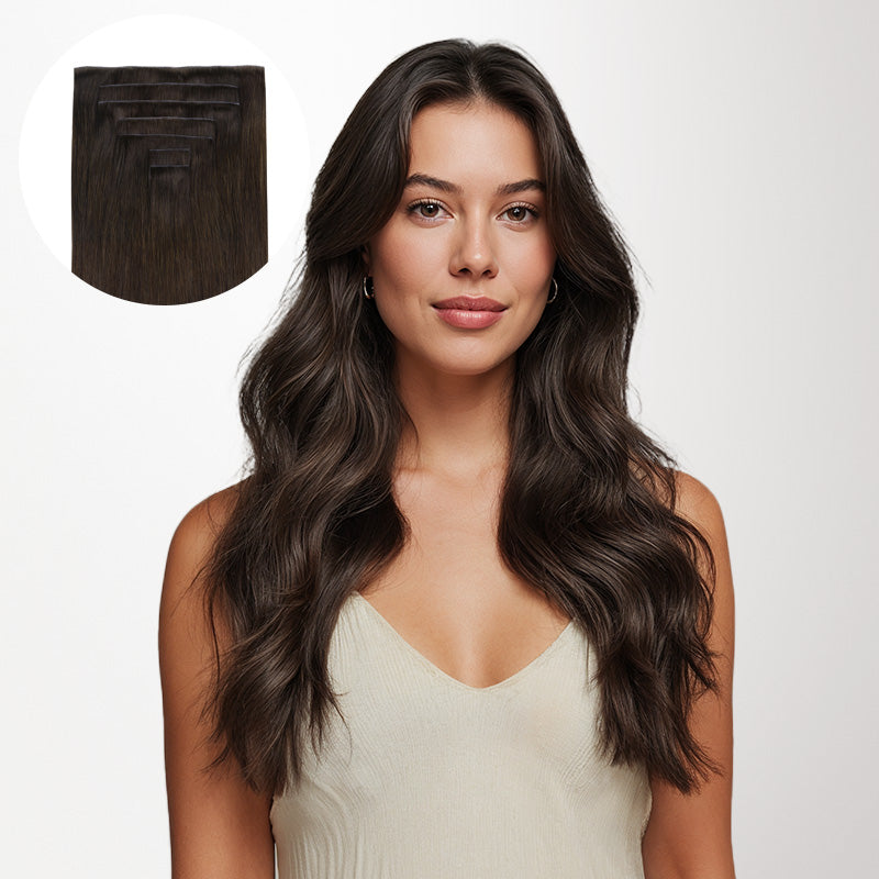 Dark Brown (2) Invisi Edge Seamless Clip-Ins (140g-160g) – 100% Remy Human Hair.