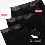 Jet Black (1) Invisi Edge Seamless Clip-Ins (140g-160g) – 100% Remy Human Hair.