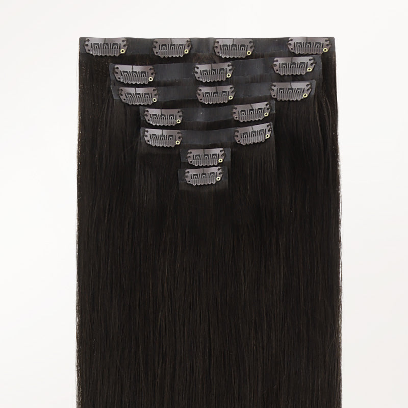 Natural Black (1B) Invisi Edge Seamless Clip-Ins (140g-160g) – 100% Remy Human Hair.