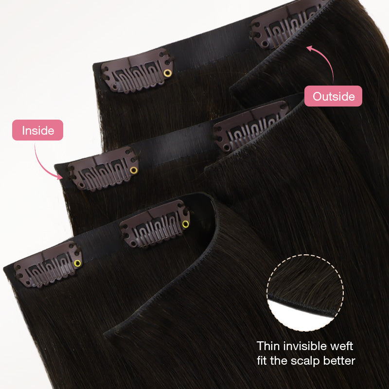 Natural Black (1B) Invisi Edge Seamless Clip-Ins (140g-160g) – 100% Remy Human Hair.