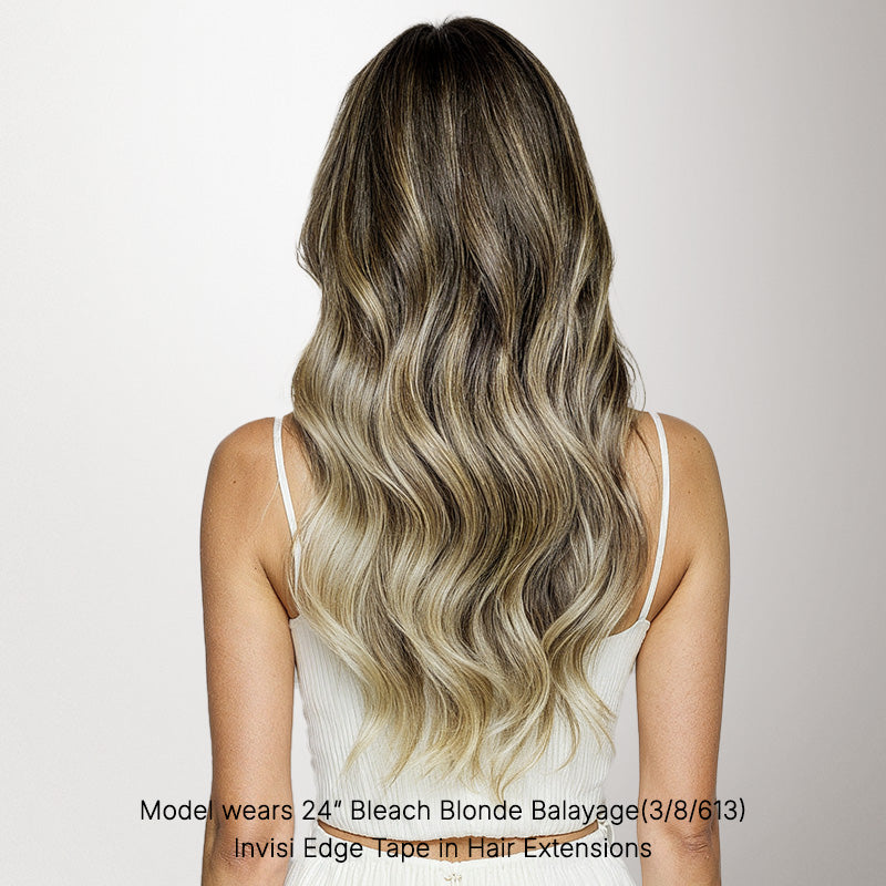 Bleach Blonde Balayage (3/8/613) Invisi Edge Tape-Ins 50g – 100% Remy Human Hair by GOO GOO Hair.