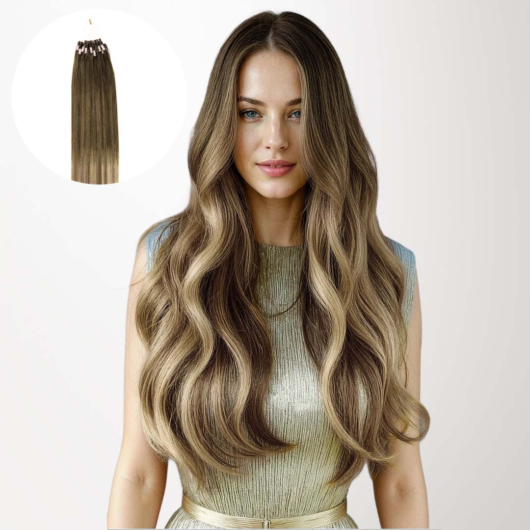 Bleach Blonde Balayage (3/8/613) Micro Link Tip Hair Extensions – 100% Remy Human Hair by GOO GOO Hair.