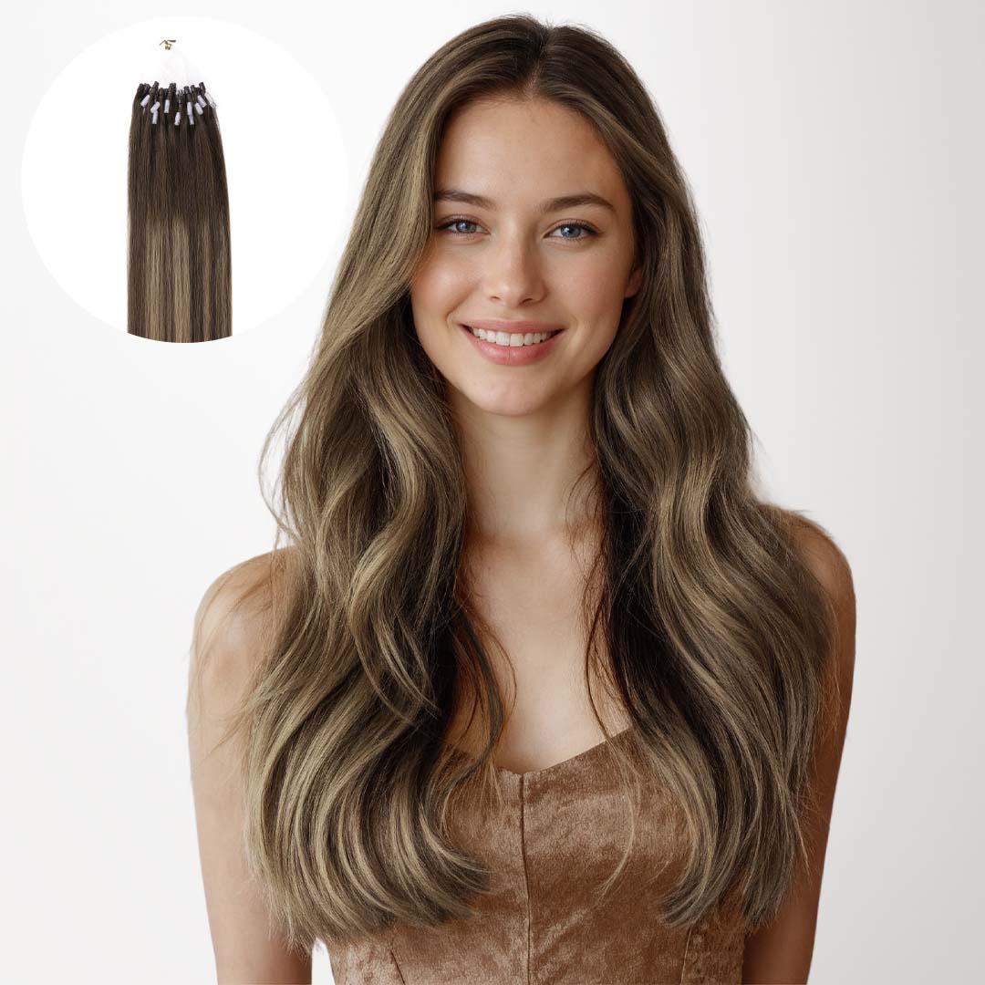 Caramel Blonde Balayage (4/27/4) Micro Link Tip Hair Extensions – 100% Remy Human Hair by GOO GOO Hair.