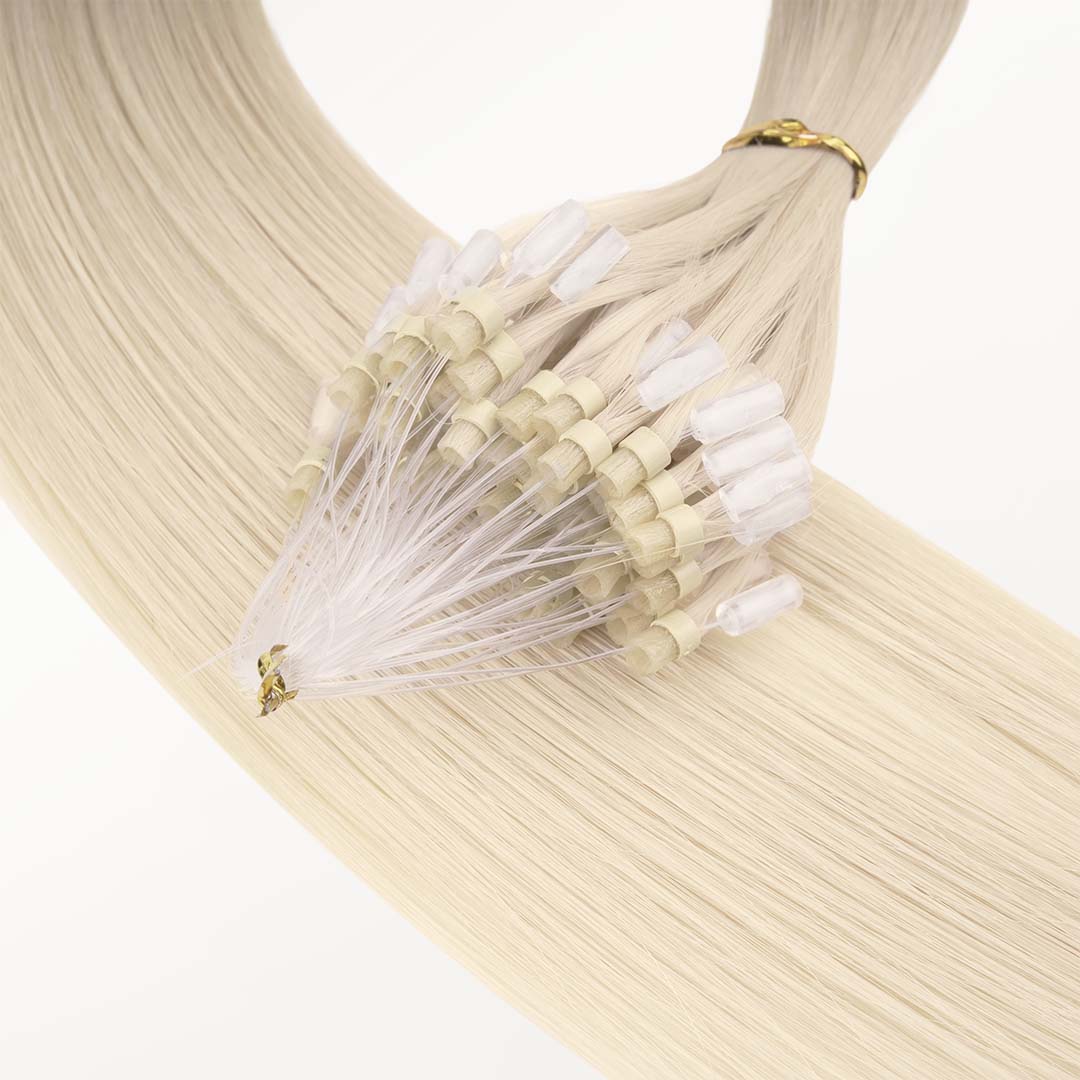 Platinum Blonde (60A) Micro Link Tip Hair Extensions – 100% Remy Human Hair by GOO GOO Hair.