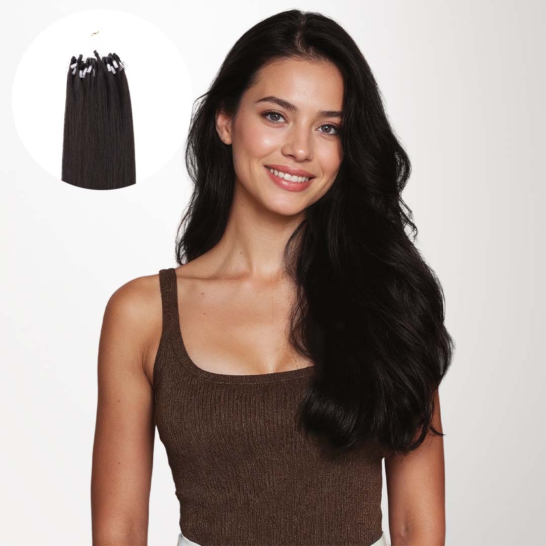 Dark Brown (2) Micro Link Tip Hair Extensions – 100% Remy Human Hair by GOO GOO Hair.