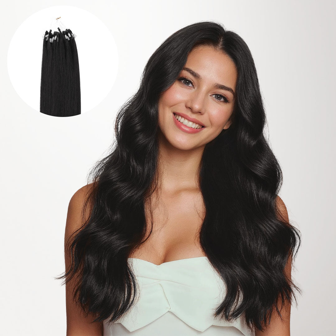 Natural Black (1B) Micro Link Tip Hair Extensions – 100% Remy Human Hair by GOO GOO Hair.