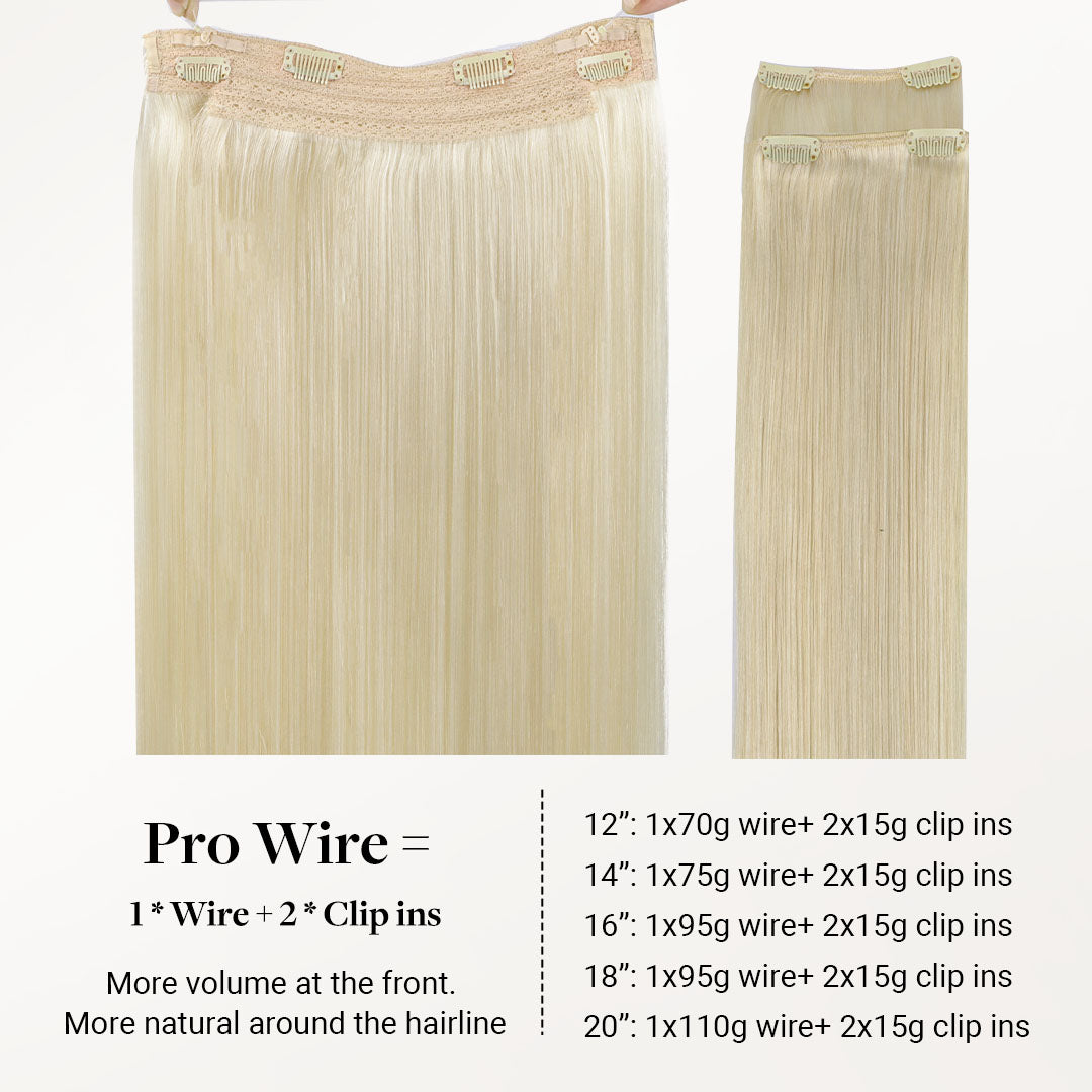 Platinum Blonde (60A) Pro & Wire Hair Extension (70g-140g) – 100% Remy Human Hair.