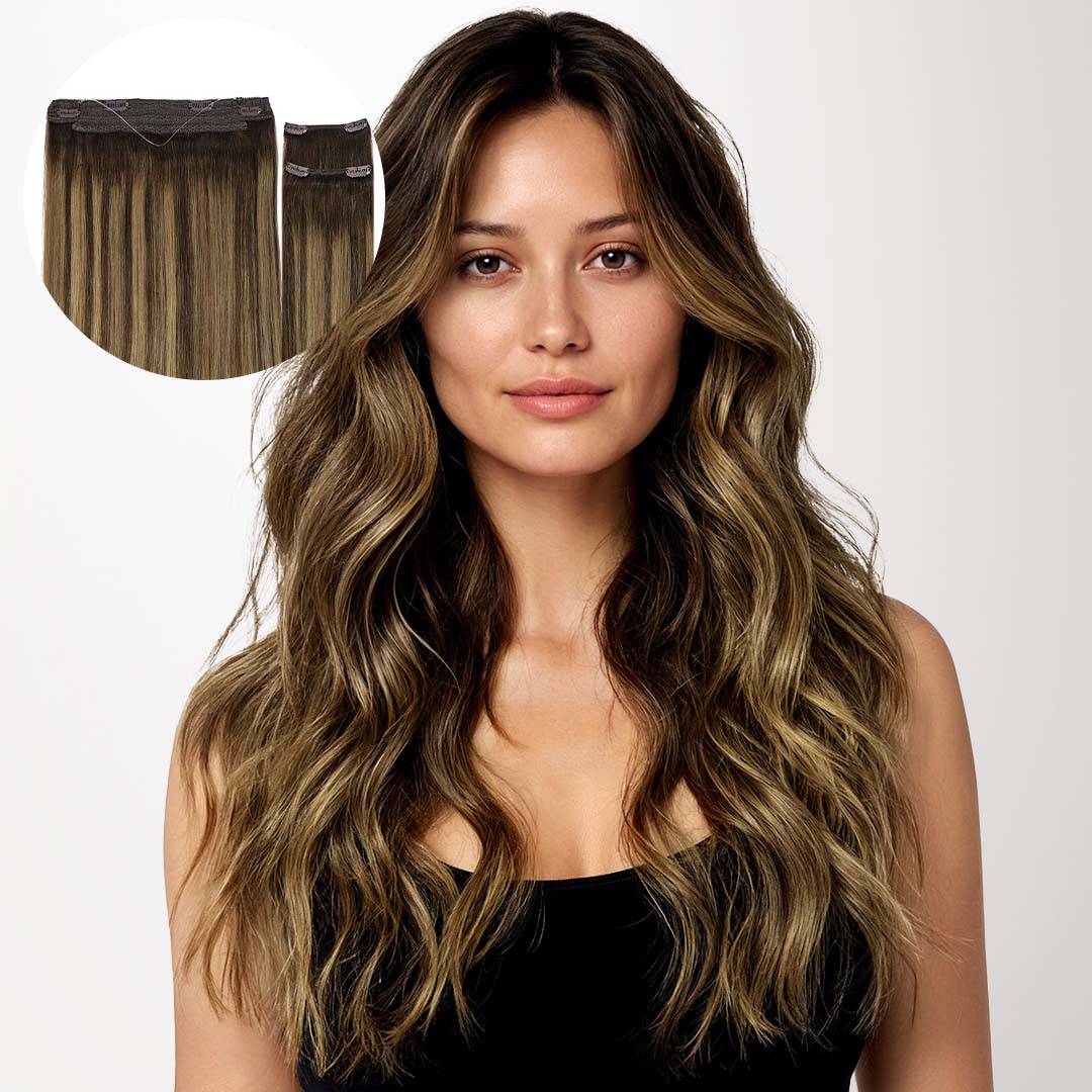 Caramel Blonde Balayage (4/27/4) Pro & Wire Hair Extension (70g-140g) – 100% Remy Human Hair by GOO GOO Hair.