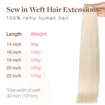 Pure Platinum Blonde (1000) Sew-In Weft Hair Extensions (80g-110g) – 100% Remy Human Hair.