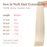 Pure Platinum Blonde (1000) Sew-In Weft Hair Extensions (80g-110g) – 100% Remy Human Hair.