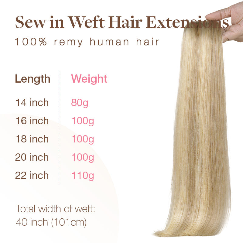 Dirty Blonde Highlights (18D/22F) Sew-In Weft Hair Extensions (80g-110g) – 100% Remy Human Hair.