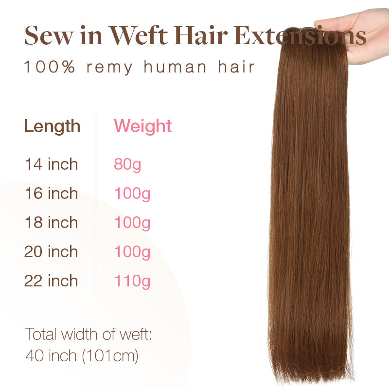 Copper (350) Sew-In Weft Hair Extensions (80g-110g) – 100% Remy Human Hair.