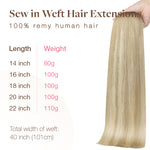 Natural Blonde Balayage (18ET90A) Sew-In Weft Hair Extensions (80g-110g) – 100% Remy Human Hair.