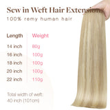 Natural Blonde Balayage (18ET90A) Sew-In Weft Hair Extensions (80g-110g) – 100% Remy Human Hair.