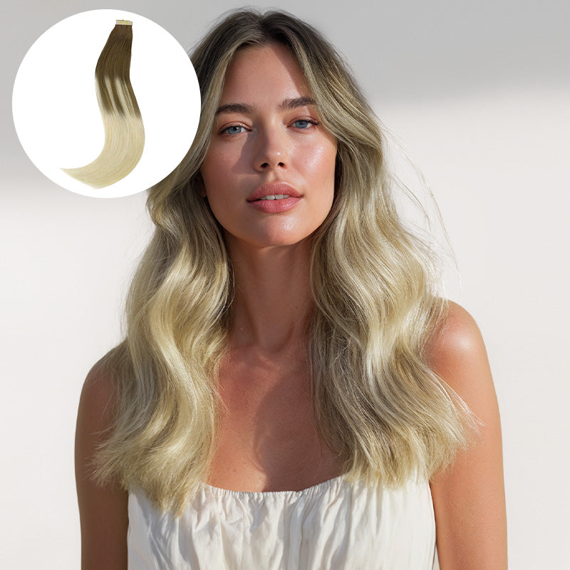 Ash Brown to Platinum Blonde (9/60) Tape-Ins 50g – 100% Remy Human Hair.