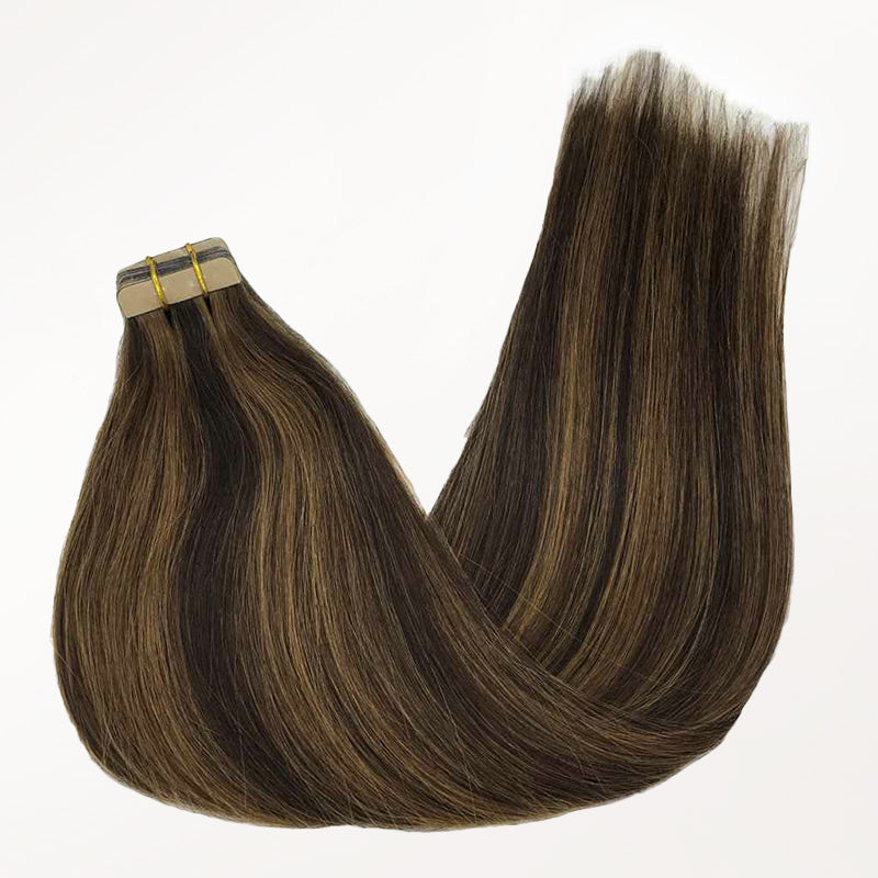 Chestnut Brown Balayage (2/6) Tape-Ins 50g – 100% Remy Human Hair.