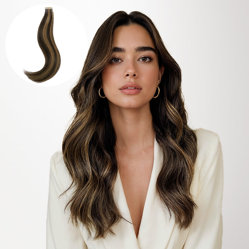 Chestnut Brown Balayage (2/6) Tape-Ins 50g 100% Remy Human Hair