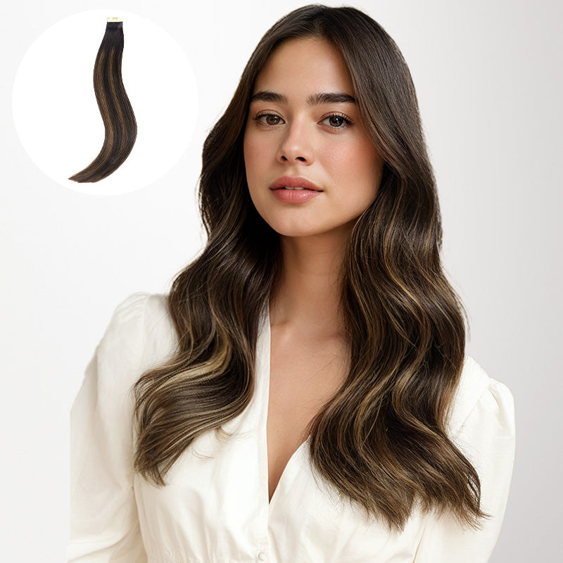 Dark Brown Balayage (2/6/2) Tape-Ins 50g – 100% Remy Human Hair.