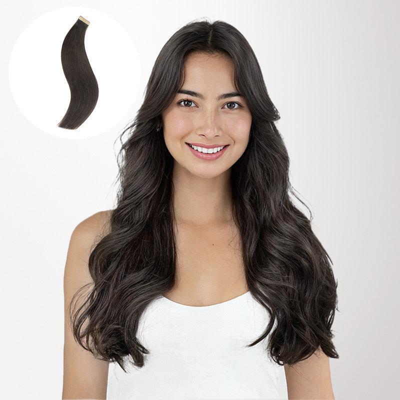 Mocha Brown (1C) Tape-Ins 50g – 100% Remy Human Hair.