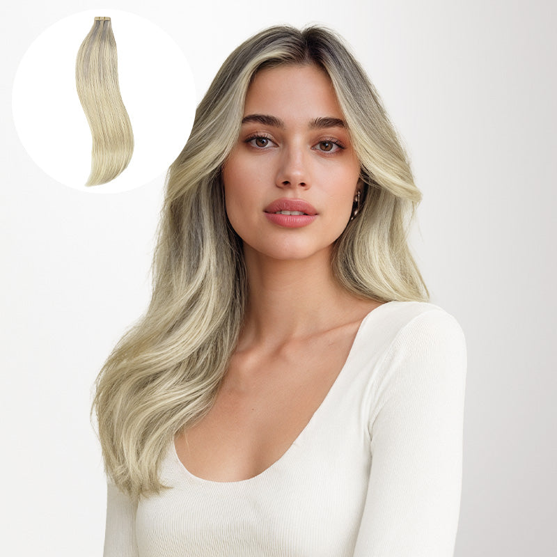 Platinum Blonde Balayage (17/22/60) Tape-Ins 50g 100% Remy Human