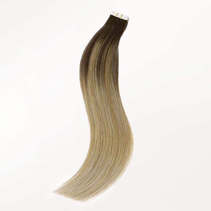 Chocolate Brown to Dirty Blonde (4/18) Tape-Ins 50g – 100% Remy Human Hair.