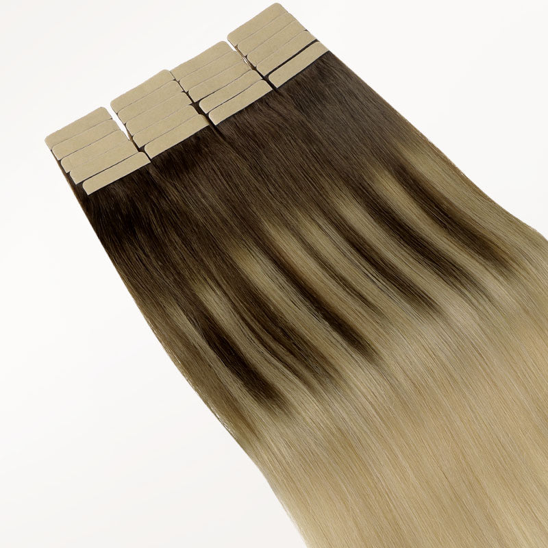 Chocolate Brown to Dirty Blonde (4/18) Tape-Ins 50g – 100% Remy Human Hair.