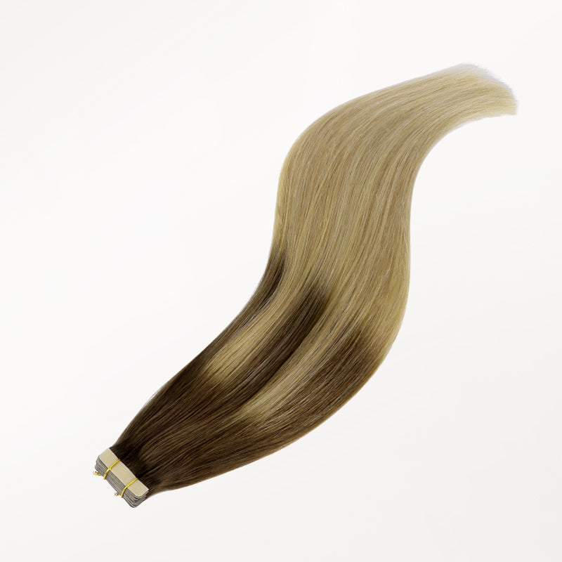 Chocolate Brown to Dirty Blonde (4/18) Tape-Ins 50g – 100% Remy Human Hair.