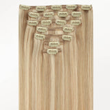 Dirty Blonde Highlights (18D/22F) Classic Clip-Ins (150g-170g) – 100% Remy Human Hair.