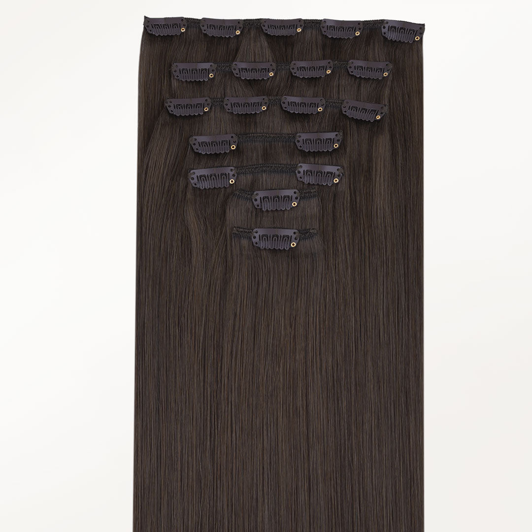 Mocha Brown (1C) Classic Clip-Ins (150g-170g) – 100% Remy Human Hair.