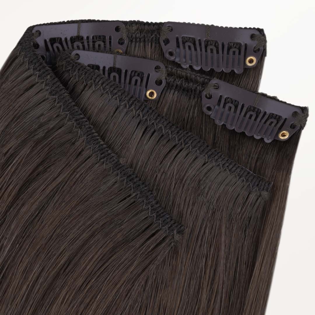 Mocha Brown (1C) Classic Clip-Ins (150g-170g) – 100% Remy Human Hair.
