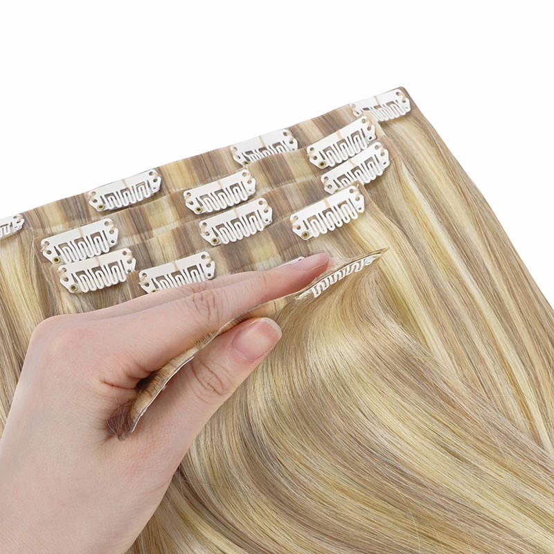 Dirty Blonde Highlights (18A/613A) Seamless Clip-Ins (130g-160g) – 100% Remy Human Hair by GOO GOO Hair.