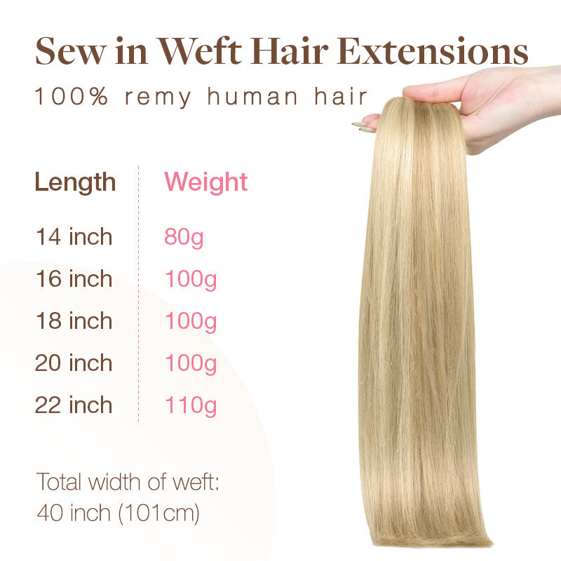 Light Blonde Highlights (16/22A) Sew-In Weft Hair Extensions (80g-110g) – 100% Remy Human Hair by GOO GOO Hair.