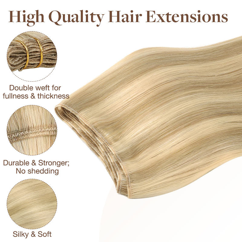 Light Blonde Highlights (16/22A) Sew-In Weft Hair Extensions (80g-110g) – 100% Remy Human Hair by GOO GOO Hair.