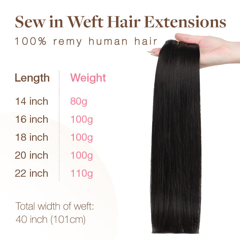 Natural Black (1B) Sew-In Weft Hair Extensions (80g-110g) – 100% Remy Human Hair by GOO GOO Hair.