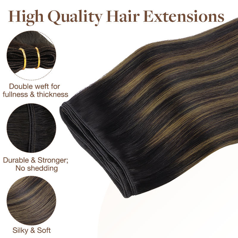 Natural Black Balayage (1B/6/1B) Sew-In Weft Hair Extensions (80g-110g) – 100% Remy Human Hair by GOO GOO Hair.