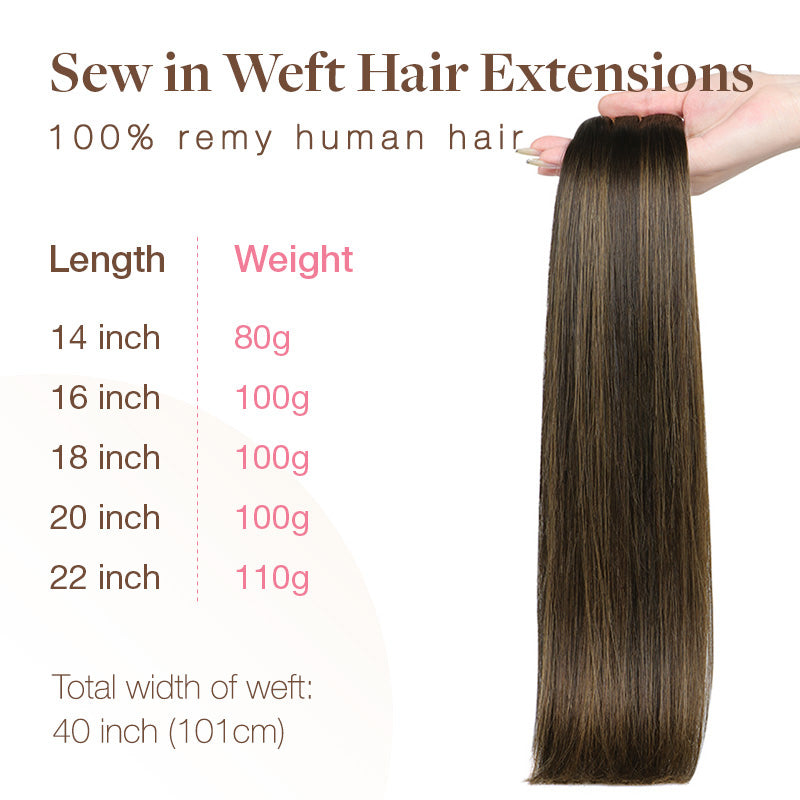 Dark Brown Balayage (2/6/2) Sew-In Weft Hair Extensions (80g-110g) – 100% Remy Human Hair.