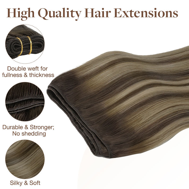 Honey Blonde Balayage (4/26/4) Sew-In Weft Hair Extensions (80g-110g) – 100% Remy Human Hair.