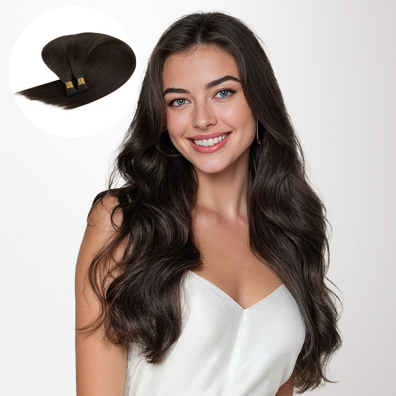 Dark Brown (2) I-Tip Hair Extensions 50g – 100% Remy Human Hair.