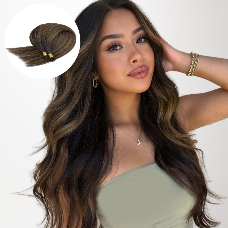 Dark Brown Balayage (2/6/2) I-Tip Hair Extensions 50g – 100% Remy Human Hair.