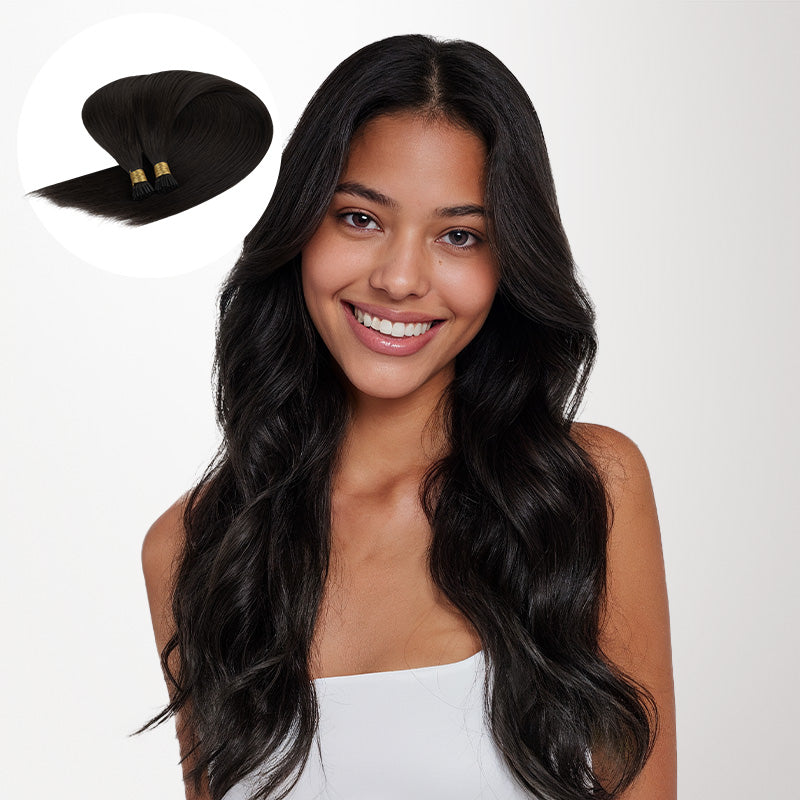 Natural Black (1B) I-Tip Hair Extensions 50g – 100% Remy Human Hair.