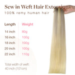 Platinum Blonde Balayage (17/22/60) Sew-In Weft Hair Extensions (80g-110g) – 100% Remy Human Hair.
