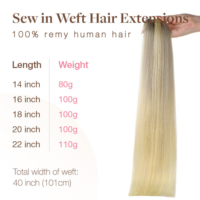 Platinum Blonde Balayage (17/22/60) Sew-In Weft Hair Extensions (80g-110g) – 100% Remy Human Hair.