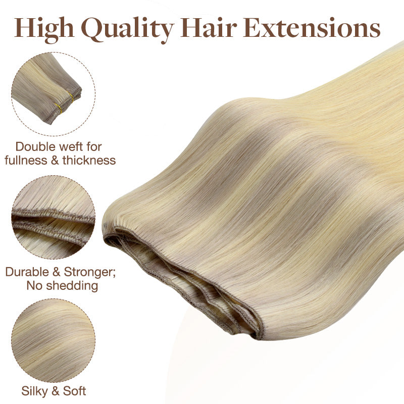 Platinum Blonde Balayage (17/22/60) Sew-In Weft Hair Extensions (80g-110g) – 100% Remy Human Hair.
