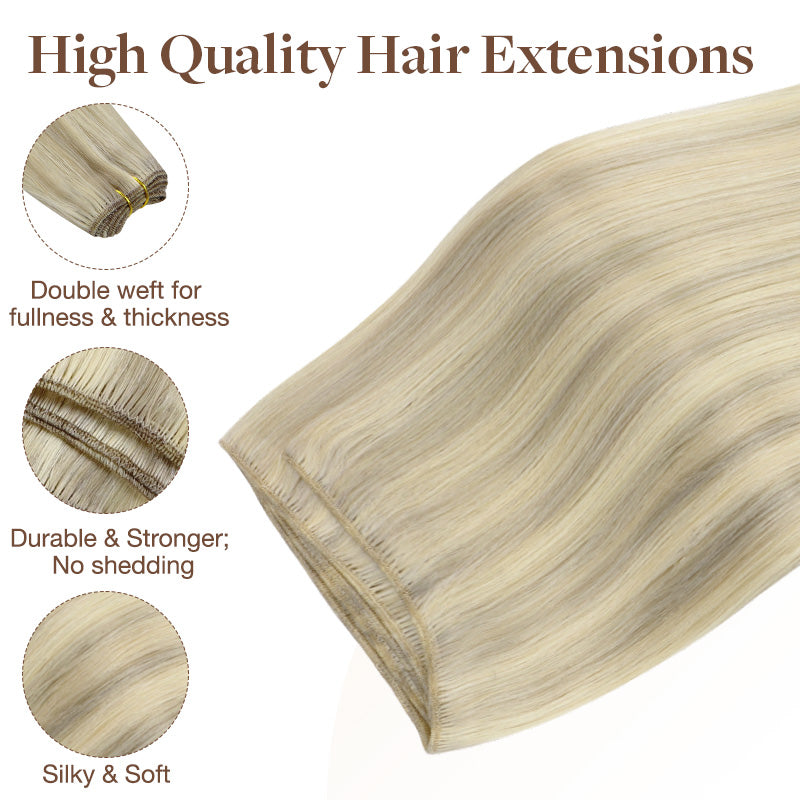 Ash Blonde Highlights (17A/60A) Sew-In Weft Hair Extensions (80g-110g) – 100% Remy Human Hair.
